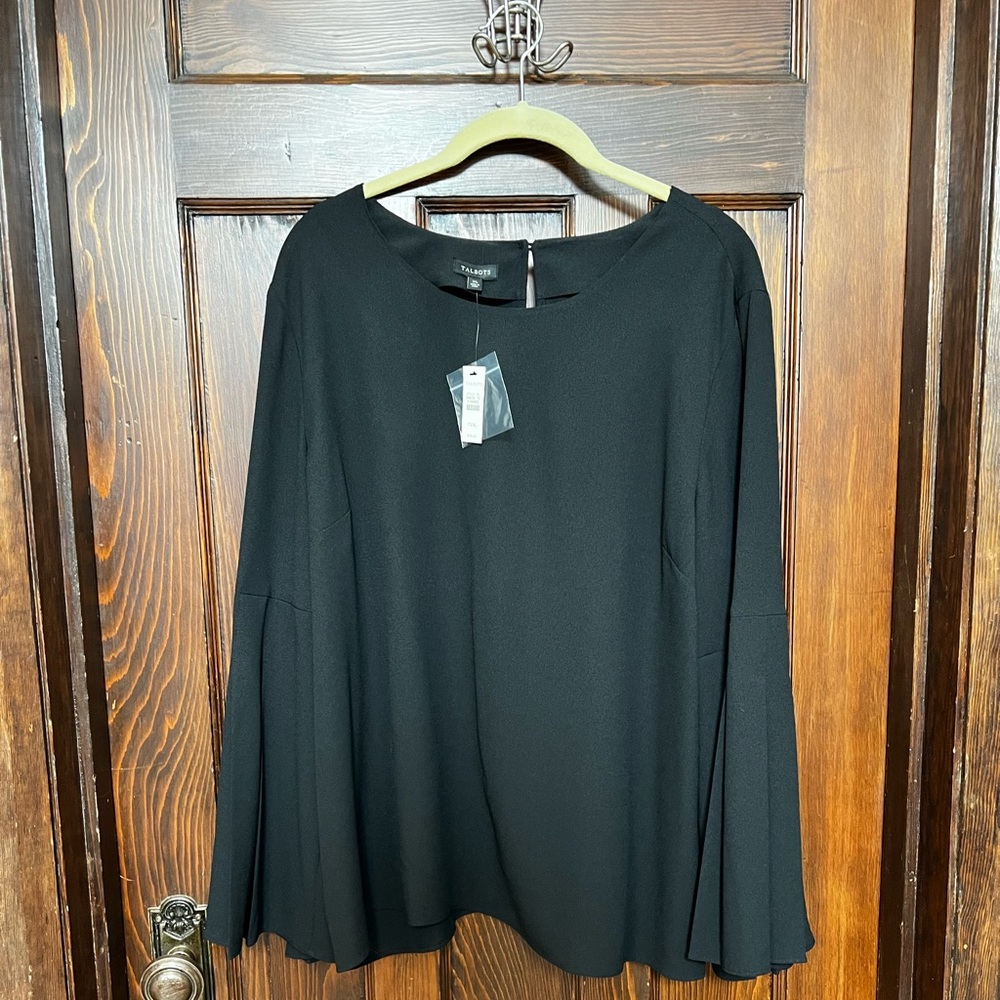 NWT Talbots Women’s XL Blouse Black Long Sleeve Pleated From Elbow